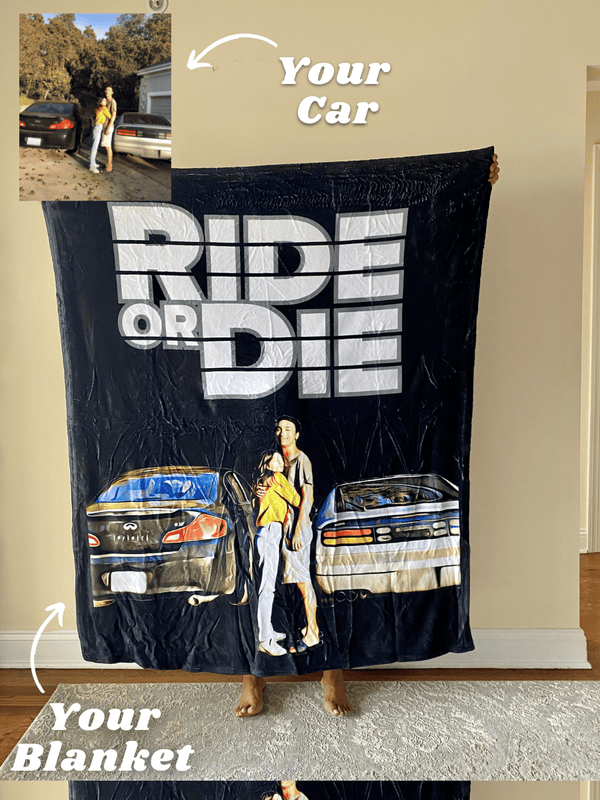 Personalisierte Foto-Auto-Decke FashionablePrint Geschenk für Freunde "Ride or Die"