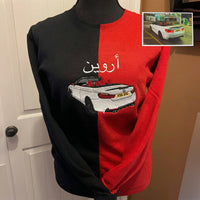 Maßgeschneiderter zweifarbiger Sweatshirt mit Auto-Stickerei – Personalisiertes Fahrzeug-Design 🚗