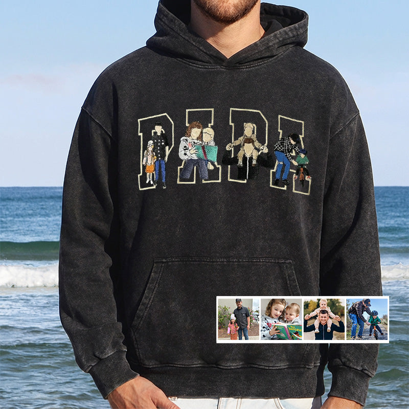 Individuell besticktes Foto T-Shirt, Sweatshirt, Hoodie, personalisiertes Familienporträt – Geschenk zum Vatertag oder Muttertag für Mama und Papa