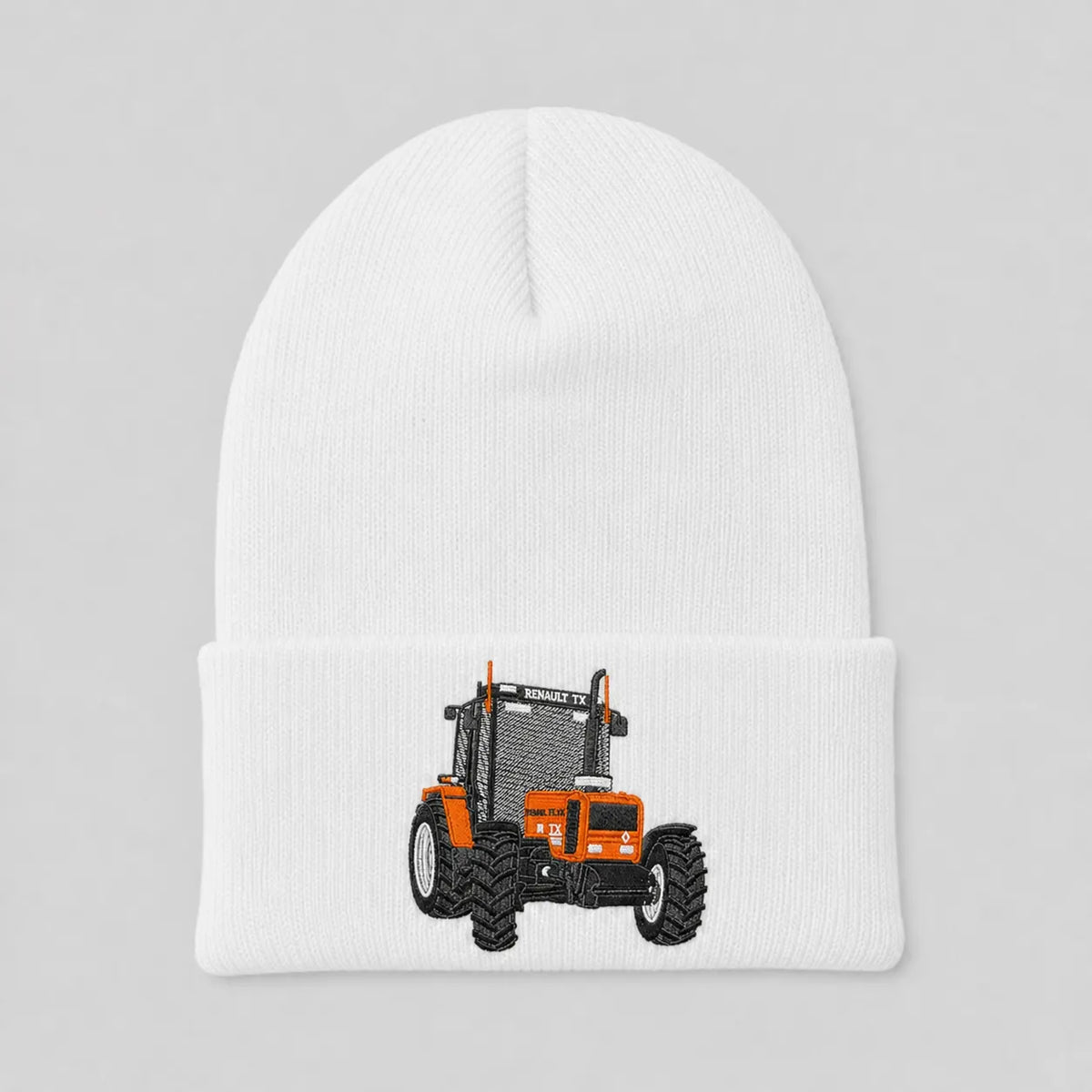 Bestickte umgeschlagene Beanie mit individuellem Traktorenmotiv - personalisiertes Geschenk für Landwirte & Traktorenliebhaber