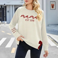 Mama-Sweatshirt mit Glitzer und seitlicher Schleife, benutzerdefinierte Stickerei