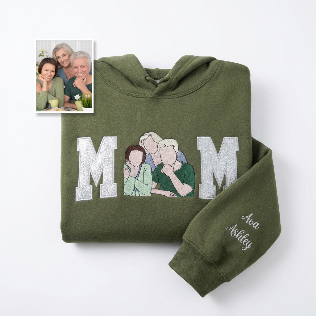 Personalisiertes, besticktes Glitzer-Sweatshirt/Hoodie mit Familienfoto