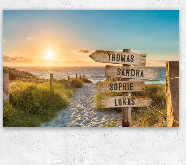 Personalisierte Leinwand "Wegweiser am Strand"