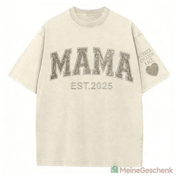 Meinegeschenk gewaschenes T-Shirt mit Glitzer, Paillettenstickerei MAMA, Muttertagsgeschenk
