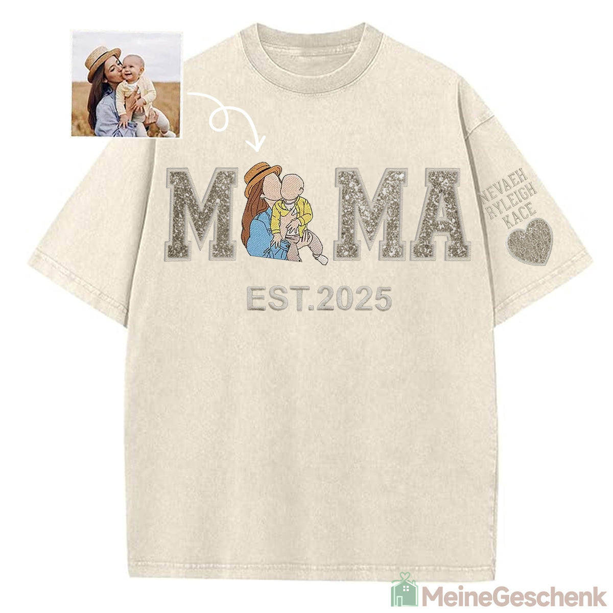 Meinegeschenk Mama Paillettenbesticktes Fotoporträt Gewaschenes T-Shirt