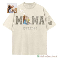 Meinegeschenk Mama Paillettenbesticktes Fotoporträt Gewaschenes T-Shirt