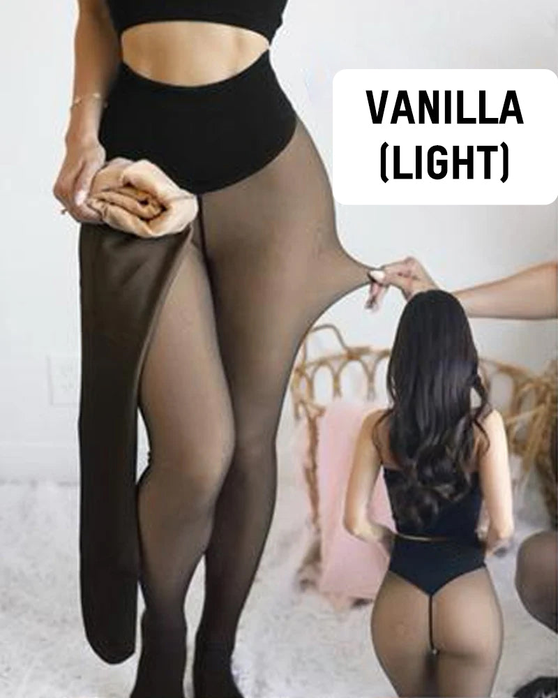 Damen Strumpfhose mit Fleecefutter - warme hochtaillierte Wärme-Strumpfhose mit durchscheinender Optik