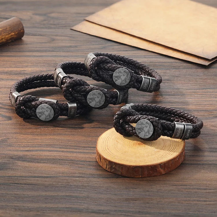 Vatertagsgeschenk Herren Personalisierte 2-5 Namen & Foto Leder Vintage Armband