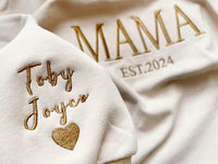 Personalisiertes Mama-Sweatshirt mit Vollstickerei, Outfit für frischgebackene Mütter, Geschenkidee zum Muttertag
