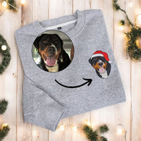 Weihnachts-Benutzerdefiniertes Haustier-Gesichtsfarben-Porträt, Weihnachtsmann-Urlaubs-Sweatshirt mit Rundhalsausschnitt