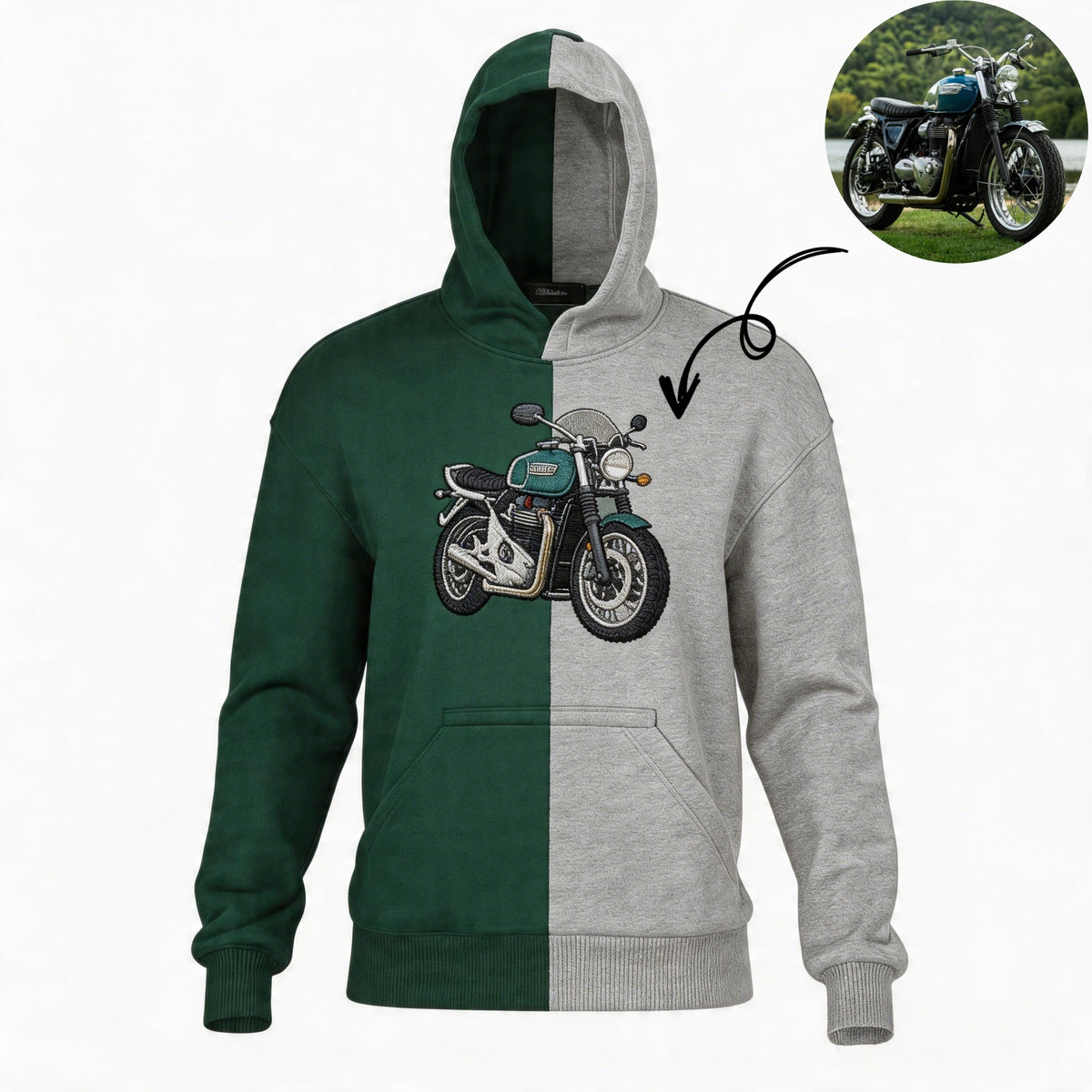 Zweifarbiger Hoodie mit Motorrad-Stickerei – Das perfekte Geschenk für Biker 🏍️