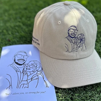 Line Art Portrait mit römischen Ziffern und Datum auf Papamütze gestickt | Papamütze mit Stickerei für Paare