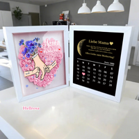 Ewige Familienliebe – Personalisierter 3D-Blumenschaukasten für Mama & Oma mit echten Mondphasen und Jahrestagskalender(nachhaltig hergestellt）