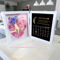 Ewige Familienliebe – Personalisierter 3D-Blumenschaukasten für Mama & Oma mit echten Mondphasen und Jahrestagskalender(nachhaltig hergestellt）