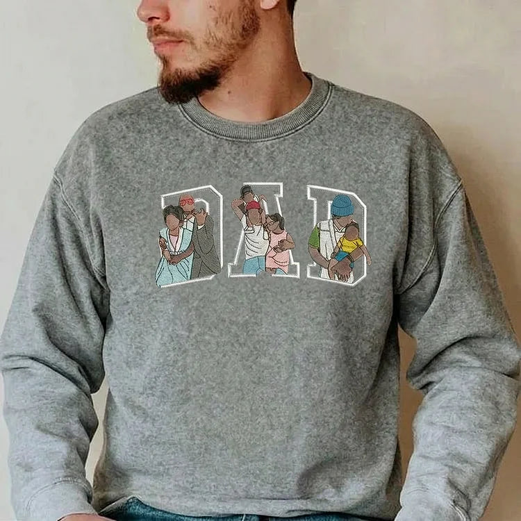 Individuell besticktes Foto T-Shirt, Sweatshirt, Hoodie, personalisiertes Familienporträt – Geschenk zum Vatertag oder Muttertag für Mama und Papa
