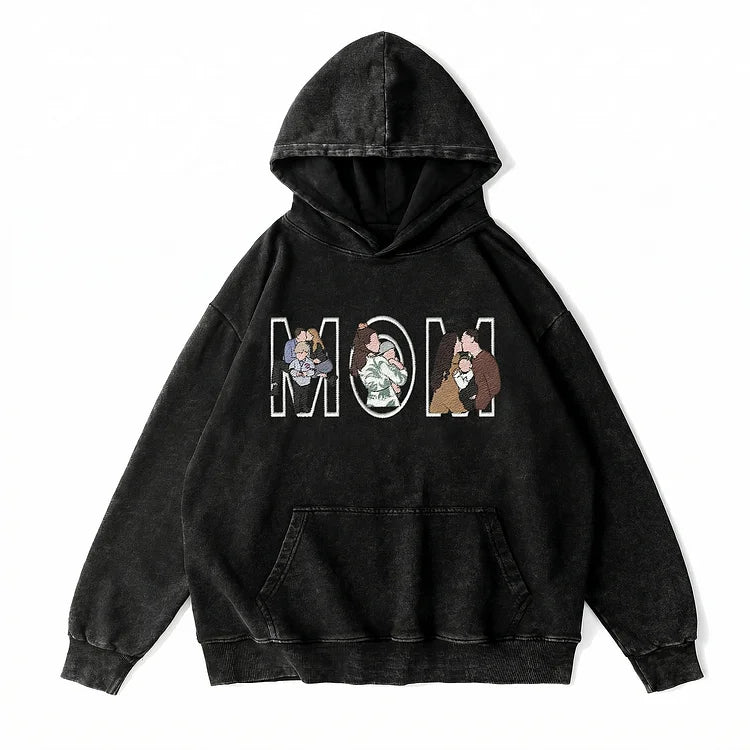 Individuell besticktes Foto T-Shirt, Sweatshirt, Hoodie, personalisiertes Familienporträt – Geschenk zum Vatertag oder Muttertag für Mama und Papa