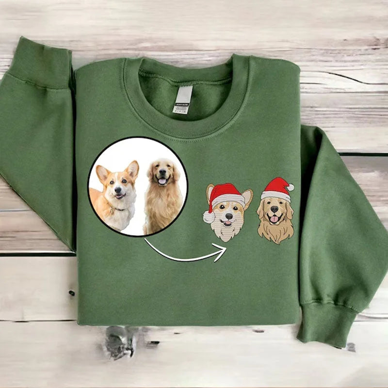 Weihnachts-Benutzerdefiniertes Haustier-Gesichtsfarben-Porträt, Weihnachtsmann-Urlaubs-Sweatshirt mit Rundhalsausschnitt