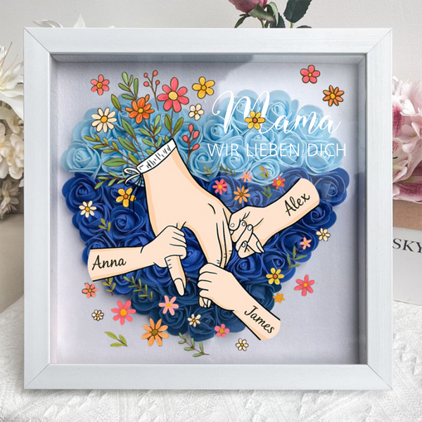 Hand in Hand mit Mama – Florale Schattenbox – Personalisiertes Muttertagsgeschenk für Mama