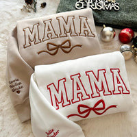 Besticktes Mama Schleifen-Sweatshirt mit Kindernamen, Geschenkidee für Mama