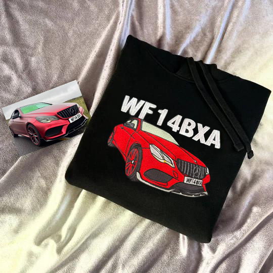 Bestickter, personalisierter Auto-Hoodie und T-Shirt mit deinem eigenen Fahrzeug – Geschenkidee für Autoliebhaber