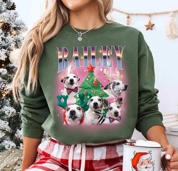 Weihnachtsbaum Hund Foto Sweatshirt T-Shirt Hoodie, benutzerdefinierte Vintage Weihnachten Shirt