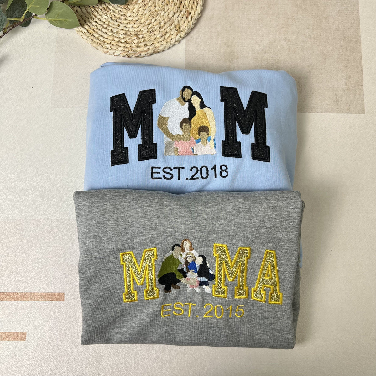 Personalisiertes, besticktes Glitzer-Sweatshirt/Hoodie mit Familienfoto