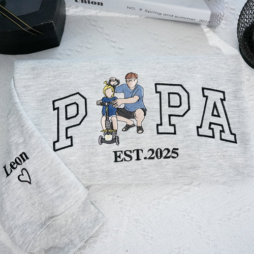 Papa-T-Shirt mit Foto, individuell besticktes Sweatshirt mit Papa- und Kinderporträt, Vatertagsgeschenk