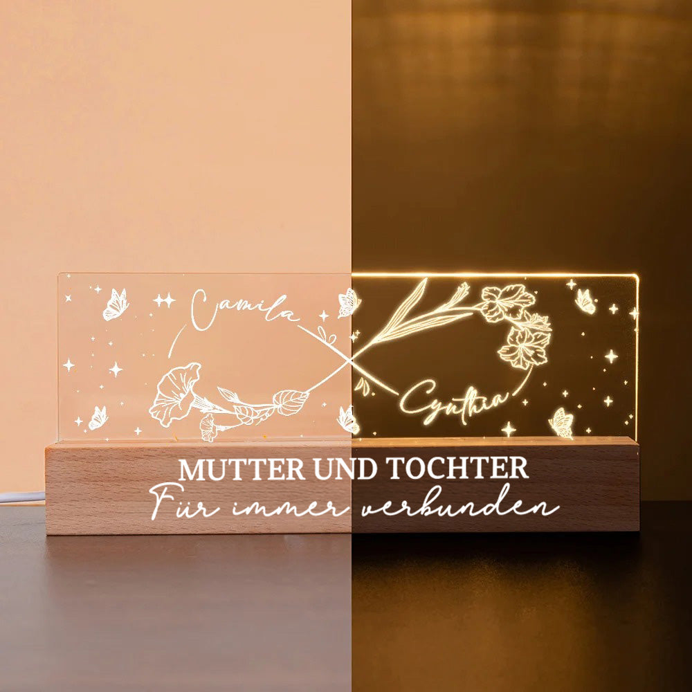 Personalisiertes LED-Nachtlicht mit Linien-Geburtsblume und Unendlichkeits-Design mit Namen und Text, Muttertag, Heimdekoration, Geburtstagsgeschenk für Mama und Oma