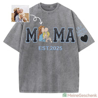 Meinegeschenk Mama Paillettenbesticktes Fotoporträt Gewaschenes T-Shirt