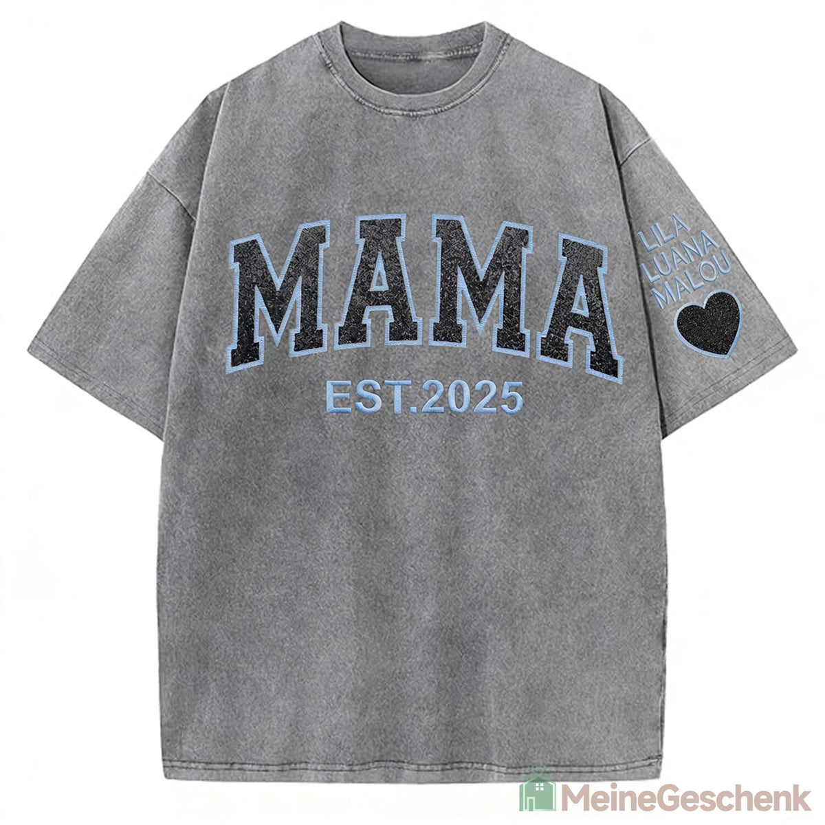 Meinegeschenk gewaschenes T-Shirt mit Glitzer, Paillettenstickerei MAMA, Muttertagsgeschenk