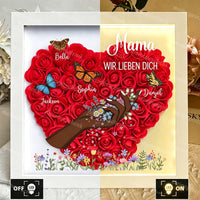 Personalisierter Bilderrahmen mit Rose & Schmetterling, Gravur mit den Namen der Familienmitglieder – Das Geschenk für Mama