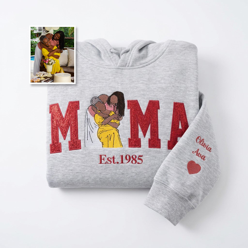 Personalisiertes, besticktes Glitzer-Sweatshirt/Hoodie mit Familienfoto