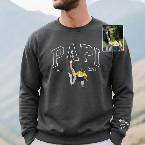 Benutzerdefiniertes besticktes Papa-Foto-Sweatshirt, personalisiertes Portrait vom Fotopullover