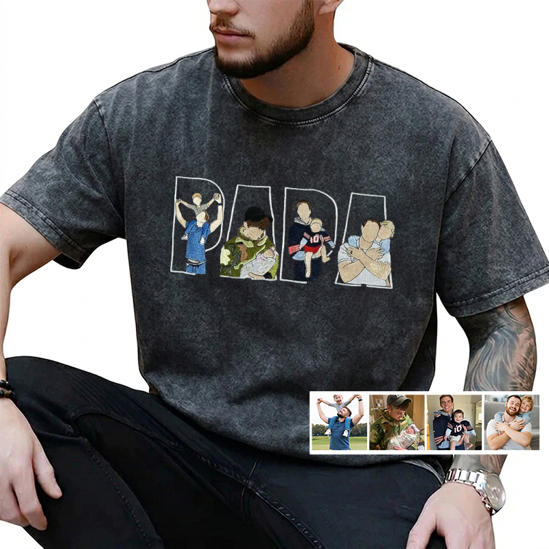 Individuell besticktes Foto T-Shirt, Sweatshirt, Hoodie, personalisiertes Familienporträt – Geschenk zum Vatertag oder Muttertag für Mama und Papa