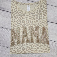 Besticktes Leoparden-Mama-Shirt, schwarzes Glitzer-T-Shirt, einfarbiges Muttertagsgeschenk für Mama