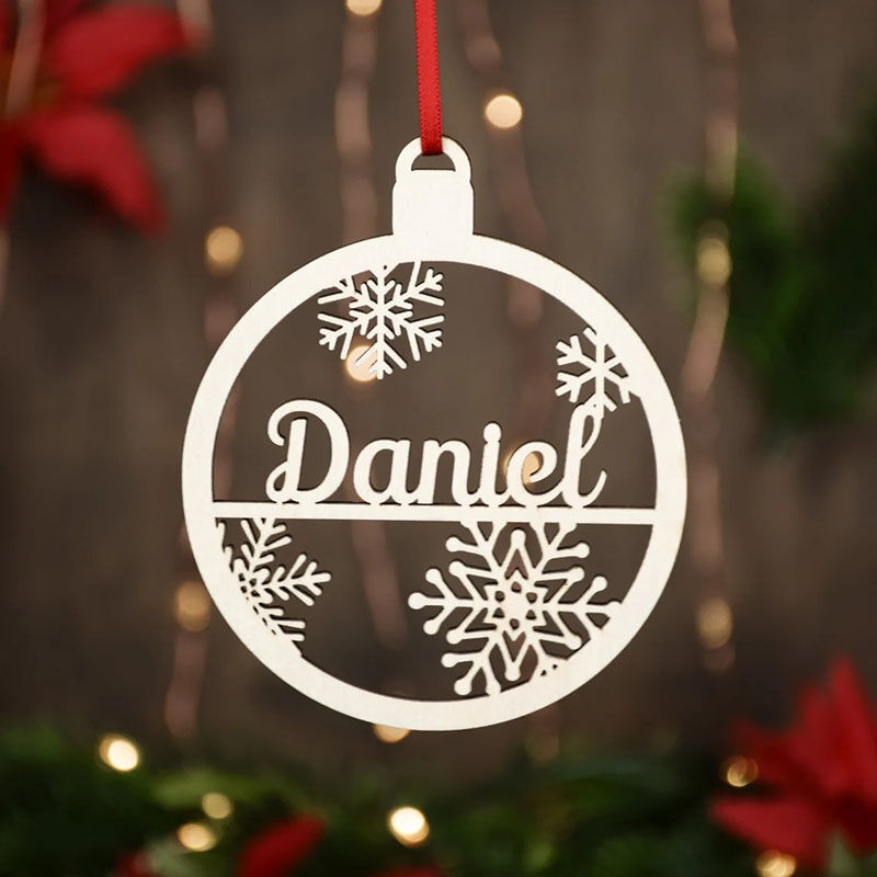 Personalisierte Jingle Bell & Schneeflocke Design Wei?e Weihnachtsbaumdeko Holz Mit Name