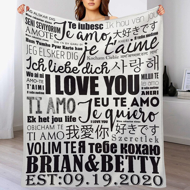 Personalisierte Name Decke mit verschiedenen Sprachen "Ich liebe dich" Romantisches Geschenk