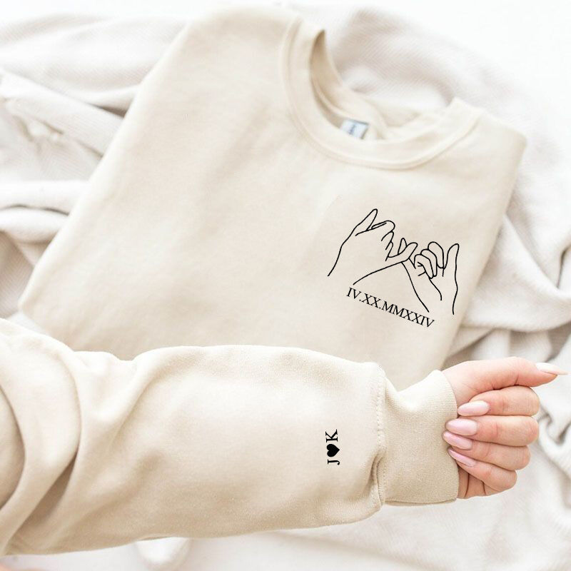 Personalisiertes Sweatshirt, bedrucktes Pinky Promise mit individuellem römischen Ziffern-Paar-Jubiläumsdatum