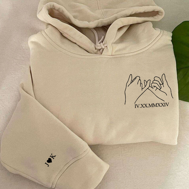 Personalisiertes Sweatshirt, bedrucktes Pinky Promise mit individuellem römischen Ziffern-Paar-Jubiläumsdatum