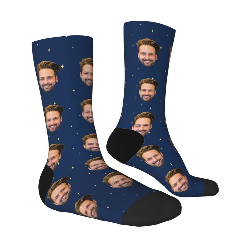 Personalisierte Gesichtssocken Dunkelblauer Sternenhimmel Socken für Ihn