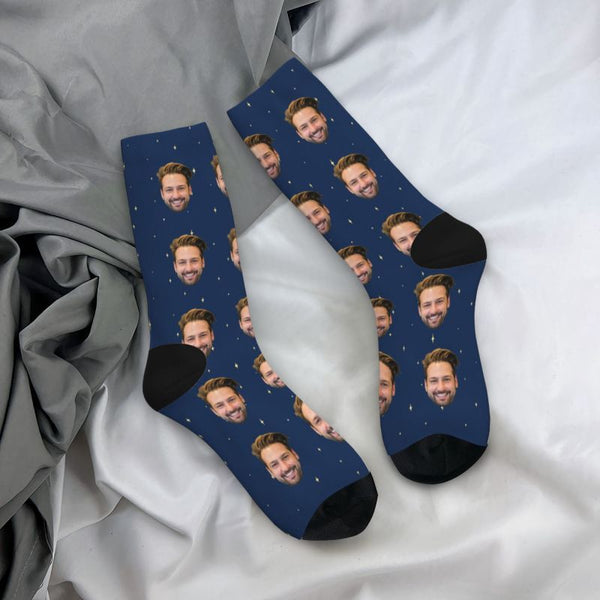 Personalisierte Gesichtssocken Dunkelblauer Sternenhimmel Socken für Ihn