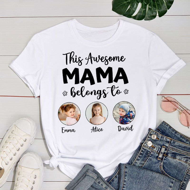 Personalisiertes T-Shirt This Awesome Mama Belongs To mit eigenen Fotos Perfektes Muttertagsgeschenk