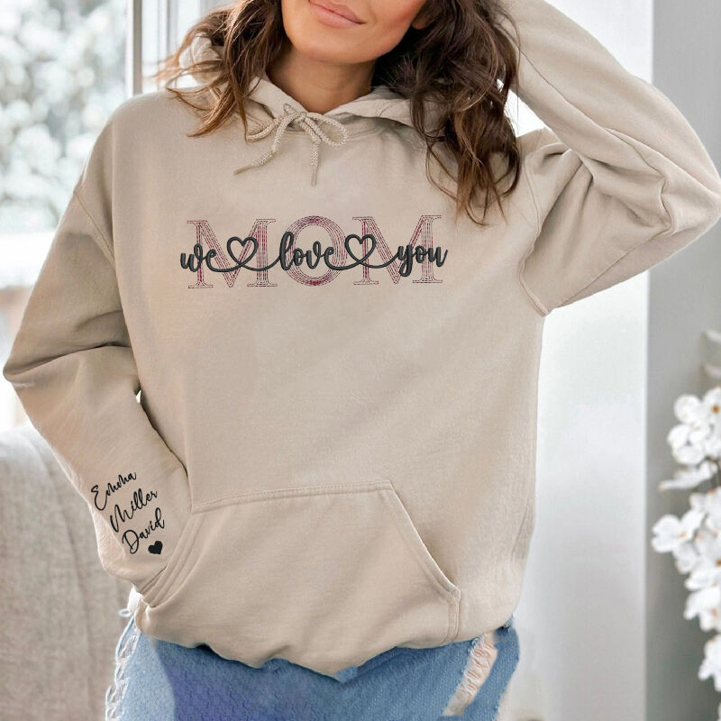 Personalisierte Hoodie bestickt Mom Wir lieben dich mit benutzerdefinierten Namen Perfektes Geschenk zum Muttertag