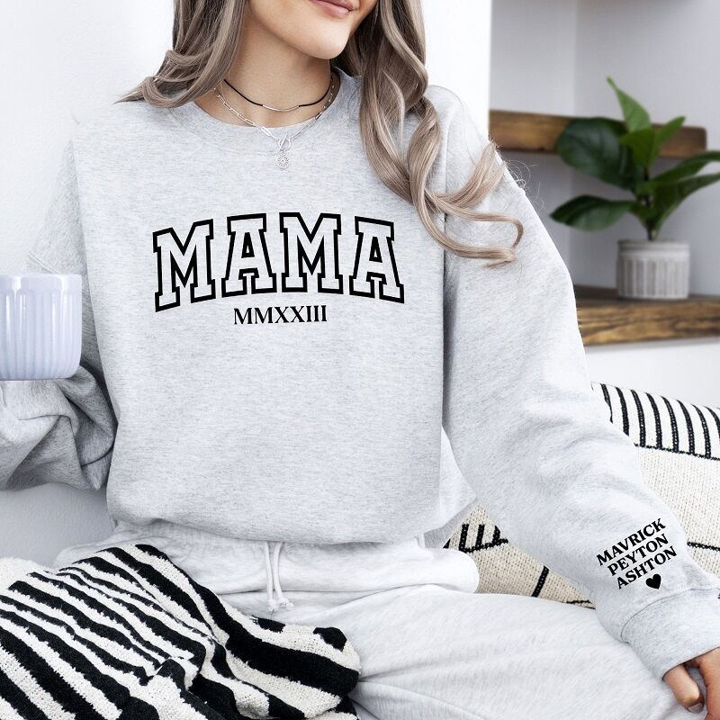 Personalisiertes Sweatshirt Puff Druck Mama Design mit individuellem Datum und Namen Warmes Geschenk zum Muttertag