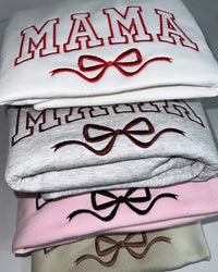 Besticktes Mama Schleifen-Sweatshirt mit Kindernamen, Geschenkidee für Mama