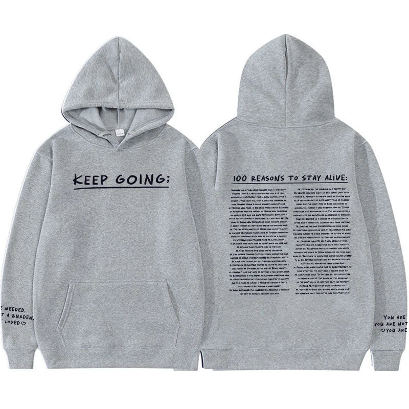 Personalisierter Hoodie Weitergehen 100 Gründe, um am Leben zu bleiben Warmes inspirierendes Geschenk für Freunde