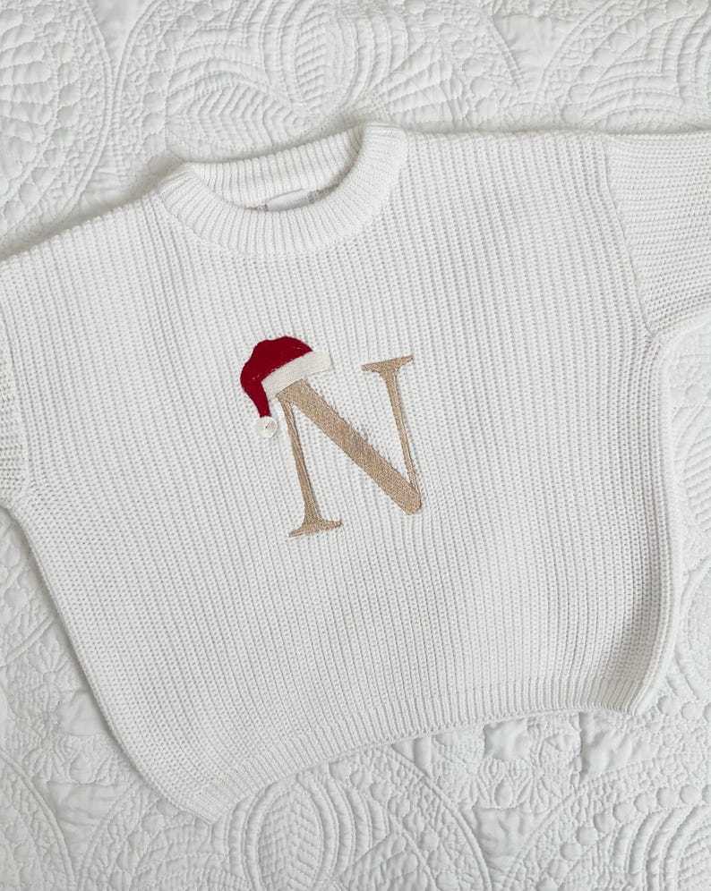 Weihnachtsmannmütze Monogrammiert Oversized Kinder Kleinkind Bestickter Babypullover