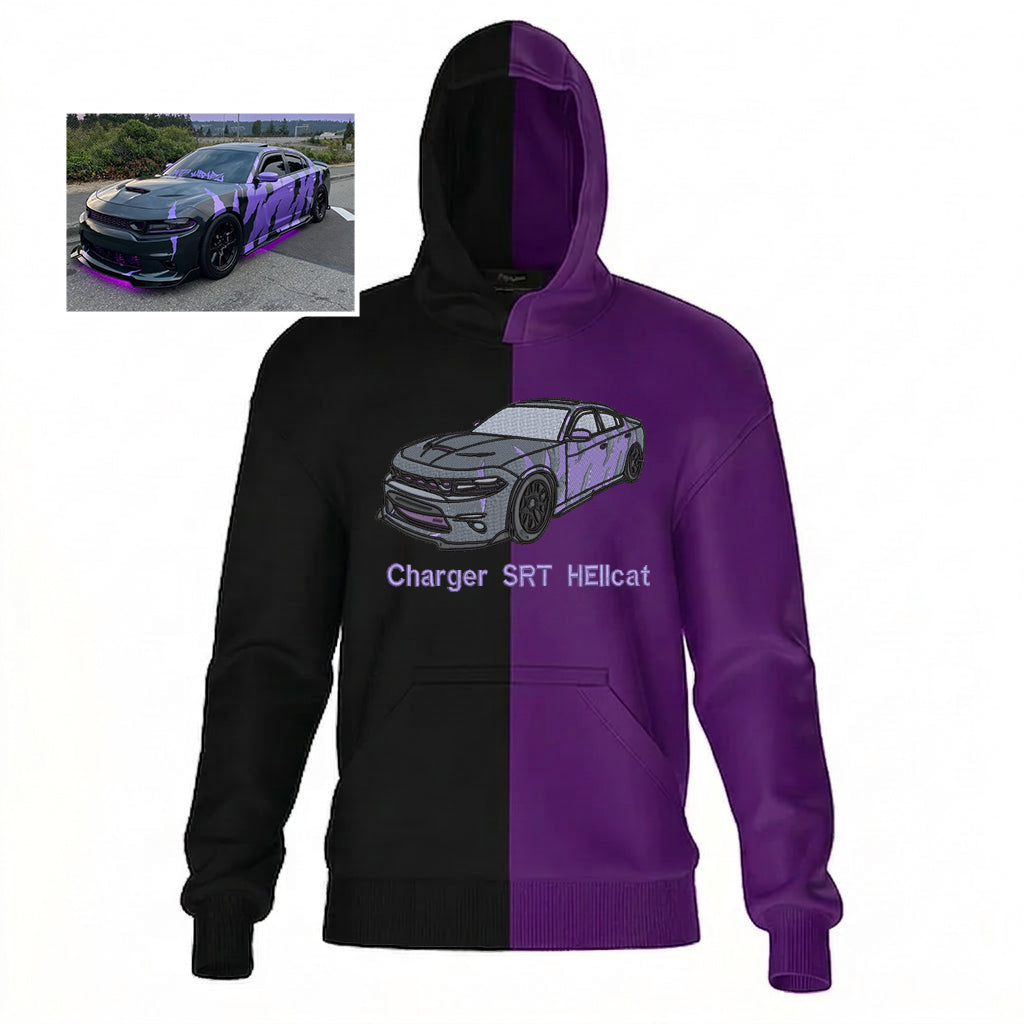Maßgeschneiderter zweifarbiger Sweatshirt mit Auto-Stickerei – Personalisiertes Fahrzeug-Design 🚗
