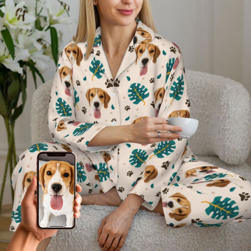 Personalisierter Pyjama mit individuellem Haustierfoto, Palmwedel, sauberes Frühlingsdesign, tolles Geschenk für Tierliebhaber