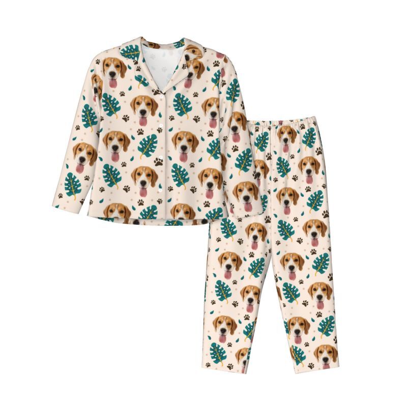 Personalisierter Pyjama mit individuellem Haustierfoto, Palmwedel, sauberes Frühlingsdesign, tolles Geschenk für Tierliebhaber